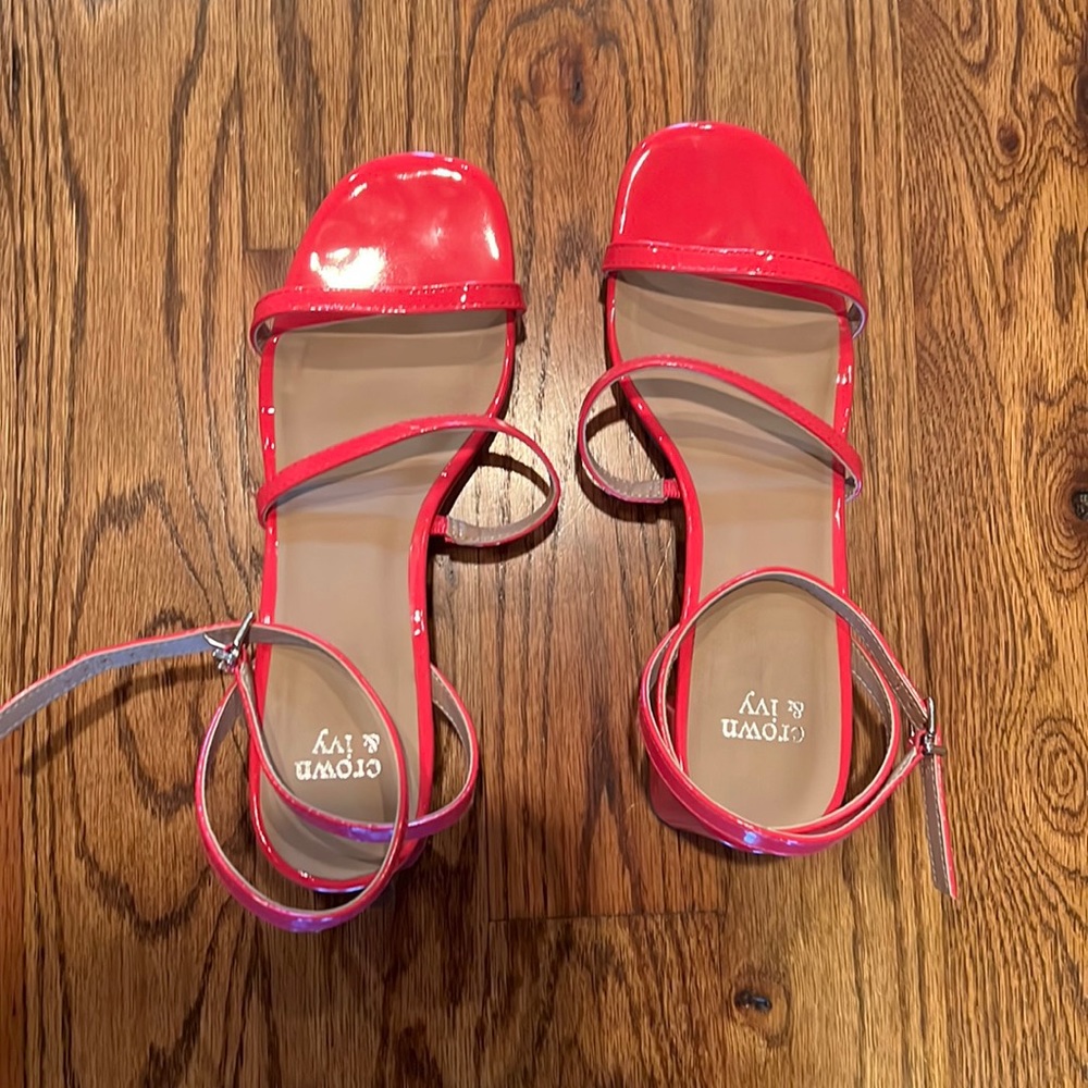 Crown and Ivey platform hot pink Paton leather sandals